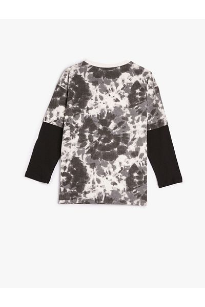 Koton Batik Patterned T-Shirt Long Sleeve Crew Neck Slogan Printed Cotton