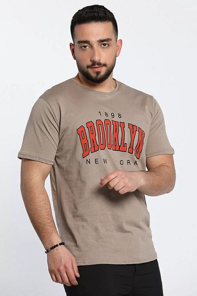 MİSHAR İTALİA Ανδρικό μπλουζάκι με στάμπα Brooklyn Crew Neck Mink