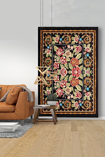 kilim home Mars 2010 Siyah Ve Sarı Tonlarında Bordürlü Geometrik Desen Kaymaz...