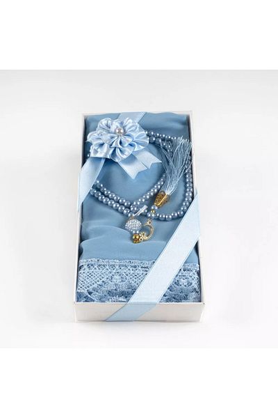 Hayrat Neşriyat Pânză de rugăciune (șal) + Set cadou Tasbih (albastru)