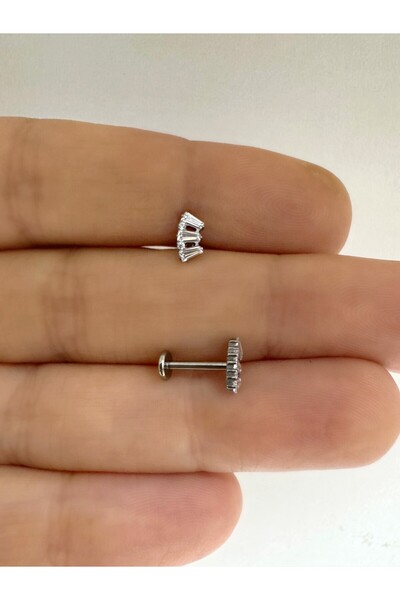 Arescollection 1 ADET G23 TİTANİUM ( TİTANYUM) ZİRKON TAŞLI TRAGUS HELİX CONCH KIKIRDAK LOBE UYUMLU PİERCİNG