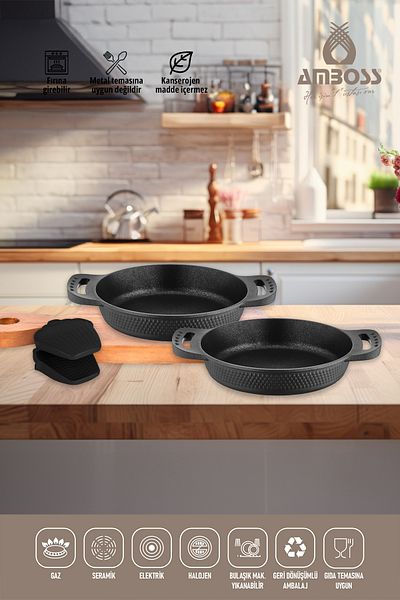 Amboss Quartz18 + 22 Cm Cast Iron Pan Set Black Kuv-7791
