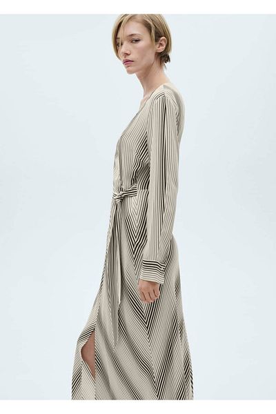 MANGO Woman Šaty s pruhovaným kravatovým detailom