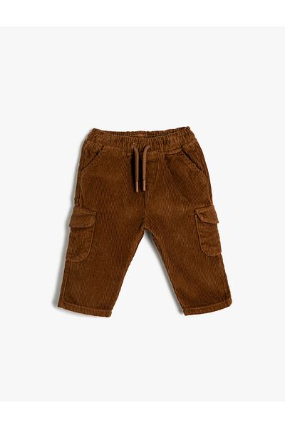 Koton Cargo Pants Corduroy Tie Waist Pocket Cotton