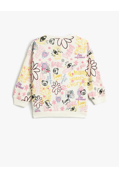 Koton Sweatshirt Printed Crew Neck Long Sleeve Raised