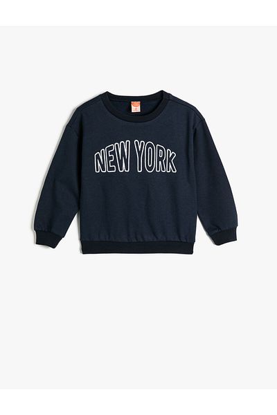 Koton Sweatshirt City Themed Long Sleeve Crew Neck Raised Cotton