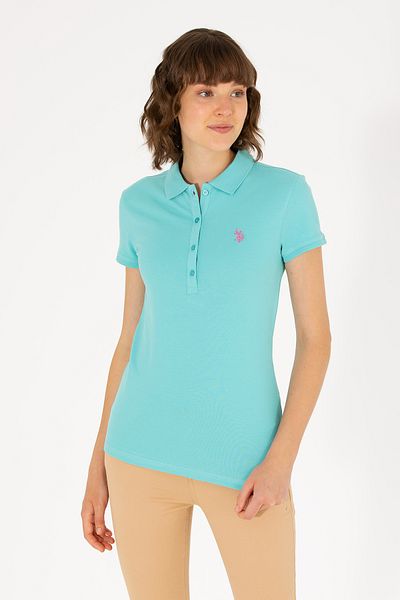 U.S. Polo Assn. Дамска тениска с поло яка в цвят мента Basic 50262675-VR090