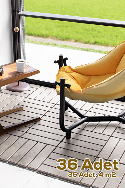 Porsima 1177 36lı Bahçe Balkon Teras Zemin Döşemesi Banyo Paspası Sert Plastik Dış Mekan Karosu Latte-4 M