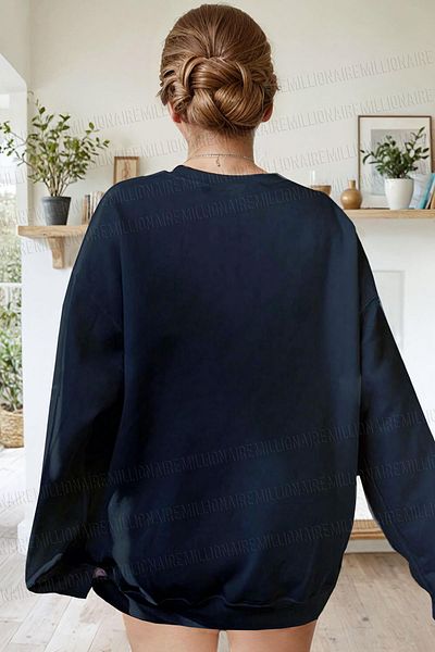 Millionaire Women's Navy Blue Paris Printed 0 Crew Neck Oversize Loose Loose Cut Fleece Sweatshirt