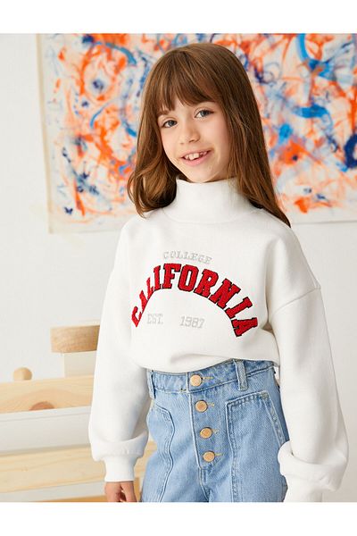 Koton Crop Oversize College Sweatshirt Stand-up Collar with Ribbon