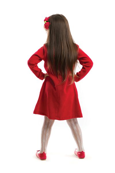 Denokids Twin Deer Girls bársonypiros karácsonyi ruha
