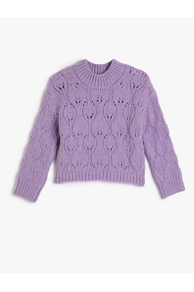 Koton Gestrickter Pullover mit durchbrochenem Rundhalsausschnitt, langen Ärmeln und weicher Struktur