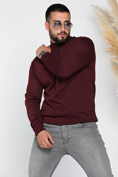 MİSHAR İTALİA Claret Red Men's Half Turtleneck Knitwear Sweater