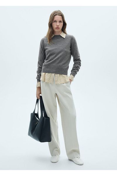 MANGO Woman Pulover solid cu gât rotund
