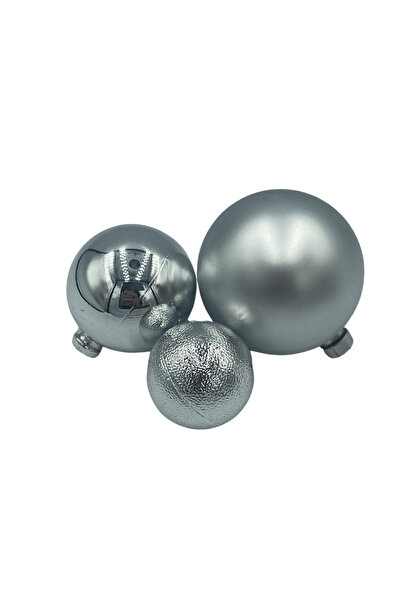 PASTRY PLANET 3 Size Silver Colored Cake Top Ball Ornament