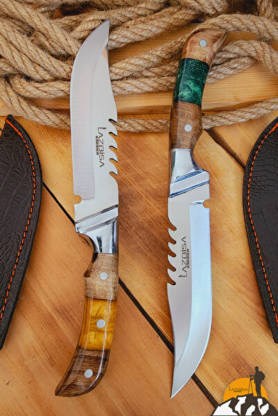 LAZBİSA Epoksi Ceviz Sap Outdoor Kamp Bıçağı Çakısı Piknik Bıçak Çakı Mutfak Bıçağı Kılıflı ( KMP-02 )