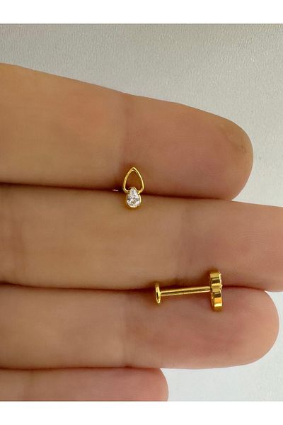 Arescollection G23 Titanium - Zircon Stone Helix Conch Cartilage Lobe Compatible Piercing