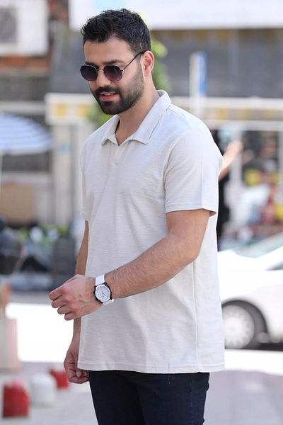 MİSHAR İTALİA Ανδρικό T-Shirt Ecru Lycra Polo Neck