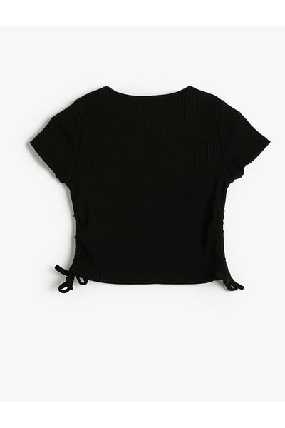 Koton Printed Short Sleeve Camisole T-Shirt - Drawstring Detail