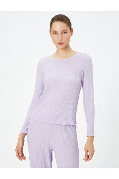 Koton Uzun Kollu Pijama Üstü Bisiklet Yaka Dokulu Modal