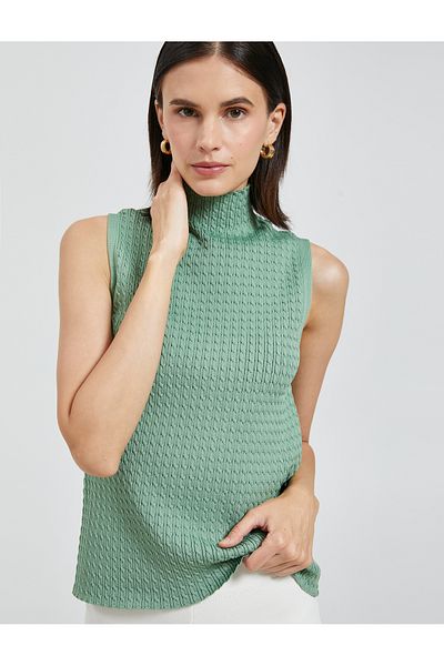 Koton Turtleneck Tank Top Sleeveless with Knitted Motif