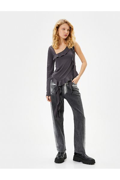 Koton Ruffled Sleeveless Blouse Asymmetrical Cut Round Neck