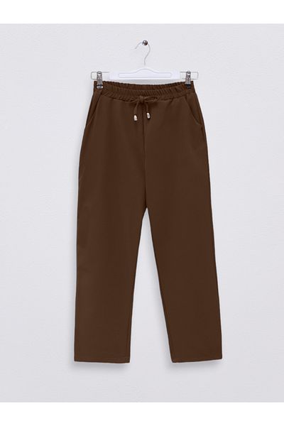 Modamorfo Elastic Waist Double Pocket Lace Detailed Trousers - Brown