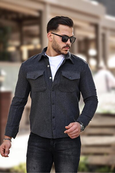 Miron Antracitová bunda na známku s kapsami na košilovém límci - Regular Fit 2312