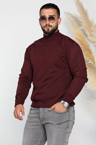 MİSHAR İTALİA Claret Red Men's Half Turtleneck Knitwear Sweater