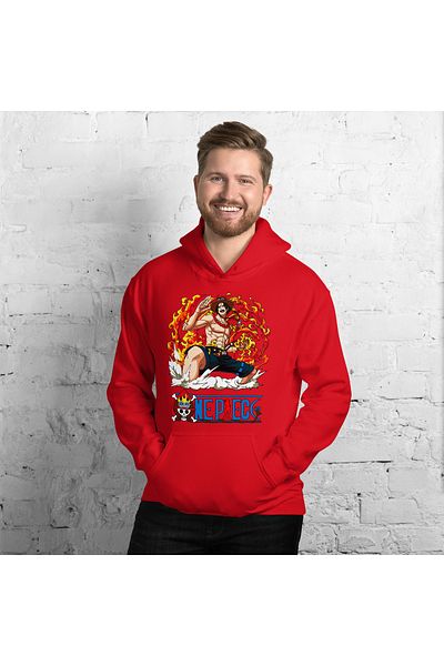 Moda Glo Унисекс суитшърт с качулка и принт с огън One Piece
