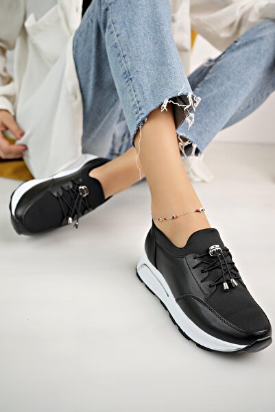 Aymood Black Skin Stretch Stoned Women's Stylish Daily Comfortable Orthopedic Non-Slip Sole Ballerina Shoes