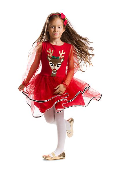 Denokids Tüllszarvas lány piros újévi tutu ruha
