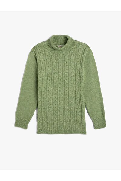 Koton Rollkragenpullover mit Haarzopf-Detail, langärmelig, weich strukturiert
