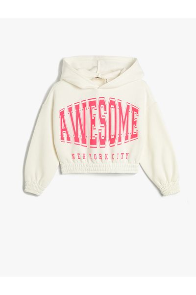 Koton Cotton Hooded Crop Sweatshirt - Elastic Waist and Cuffs