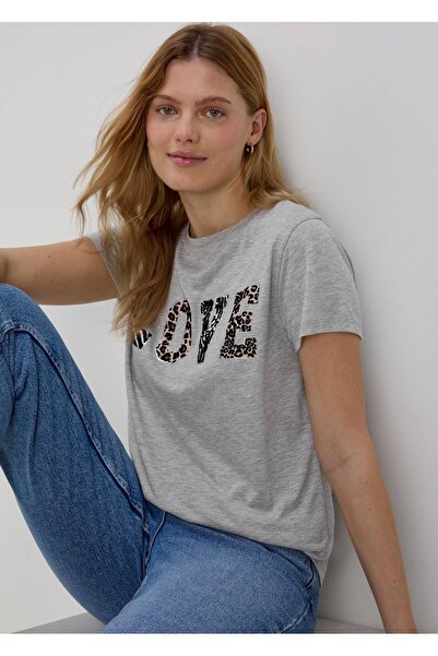 Kübra Tekstil Γυναικείο μπλουζάκι με βελούδινη στάμπα Plus Size Options