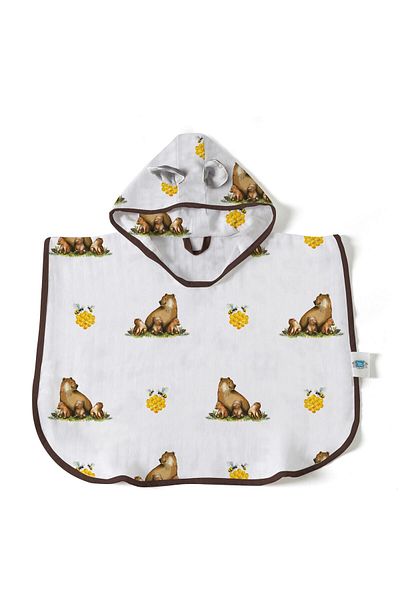 DEUX LAPINS 100% Cotton Muslin Baby Poncho L'Ours Age 4