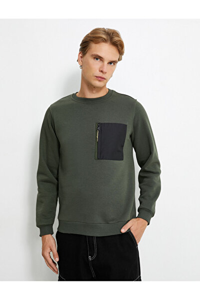 Koton Bisiklet Yaka Sweatshirt Fermuarlı Cep Detaylı Ribanalı Şardonlu