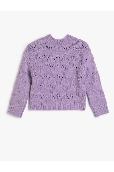 Koton Gestrickter Pullover mit durchbrochenem Rundhalsausschnitt, langen Ärmeln und weicher Struktur