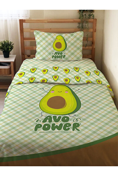 Evmila Avakado Desenli Çarşafsız 2'li Takım Baskılı Tek Kişilik Nevresim Takı...