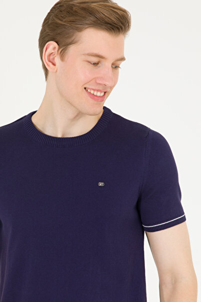 Men's Navy Blue Crew Neck Knitwear Sweater 50262474-VR033