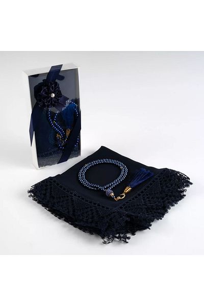 Hayrat Neşriyat Κάλυμμα προσευχής (σάλι) + Σετ δώρου Tasbih (Navy Blue)