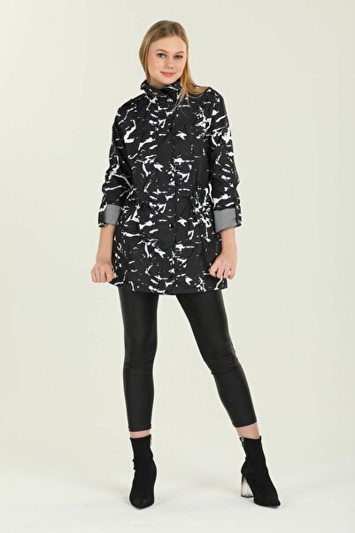 Mossta Camouflage Pattern Women's Trench Coat with Elastic Waist