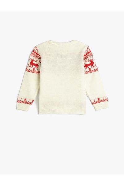 Koton Sweater Deer Patterned Round Collar Soft Textured