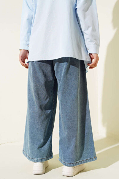 Lavanta Tekstil Wide Leg Jeans with Elastic Waist - Light Blue