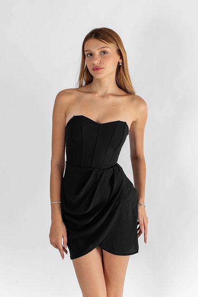 Bak Moda Rochie mini neagră fără bretele cu detaliu corset