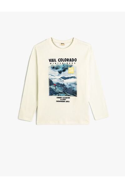 Koton T-Shirt Long Sleeve Crew Neck Winter Themed Printed Cotton