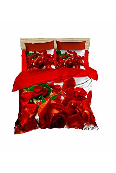 Fabeteks Rose and Rose Petals 3D Digital Double Duvet Cover Set
