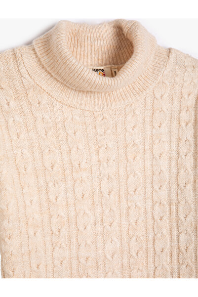 Koton Turtleneck Sweater with Hair Braid Detail Long Sleeve Soft Textured