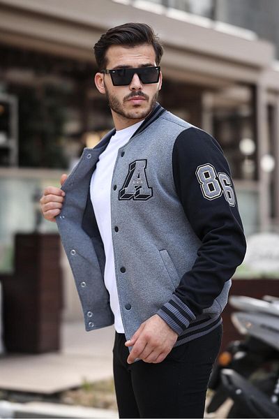 Miron Anthracite A Embroidered - Three Thread Regular Fit College Jacket 2313