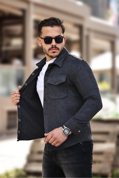 Miron Μπουφάν Anthracite Stamp με τσέπη γιακά πουκαμίσου - Regular Fit 2312